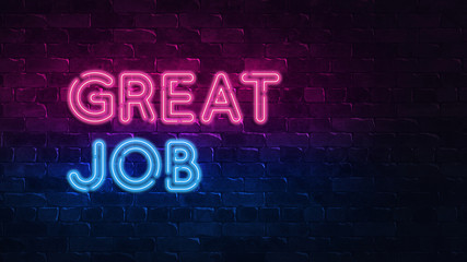 neon signboard great job in 3d render on blue background. night light billboard, design element. nig