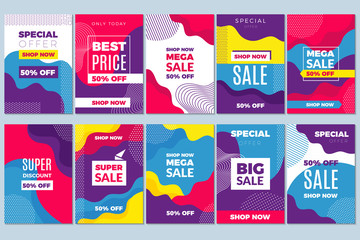 Sticker - Sale offers flyer. Adverizing banners template special marketing tags discound with abstract mobile vector background. Illustration of discount offer, layout advertising sale flyer