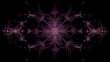 Abstract Fractal Background With Large Interconnected Stars And Space Flowers With Intricate Decorative Geometric Pattern Surrounding And Connecting Them In Shining Pink,violet