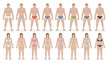 Coloful underwear collection. Men and women with different colored underclothing. Isolated vector illustration on white background.