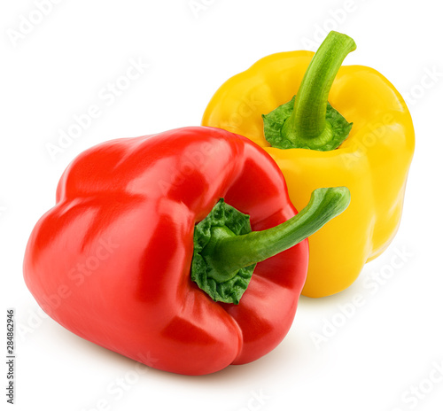 Fotomural sweet pepper, red, yellow paprika, isolated on white background, clipping path,