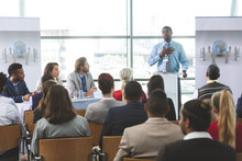 Male Speaker Speaks In A Business Seminar