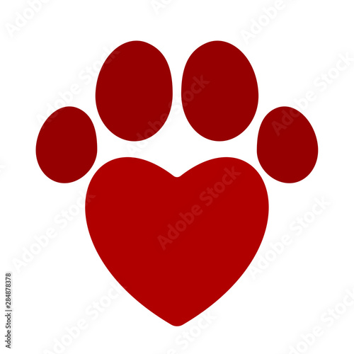 Pet icon footprint with heart. Flat and geometric style.