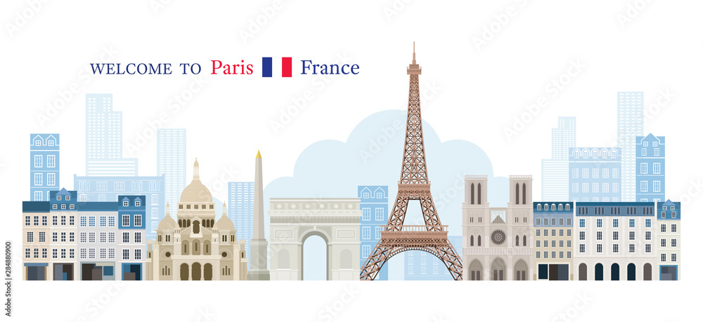 Paris, France Landmarks Skyline - obrazy, fototapety, plakaty 