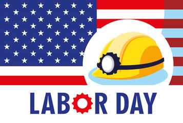 Wall Mural - labor day card with safety helmet and flag usa