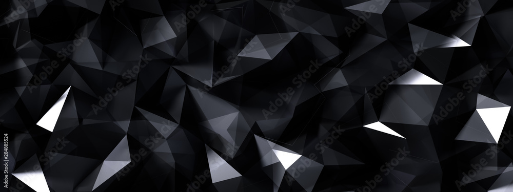Black gray background with crystals, triangles. 3d illustration, 3d rendering. - obrazy, fototapety, plakaty 