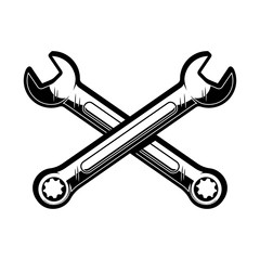 Crossed wrenches. Design element for poster, emblem, sign, logo, label. Vector illustration