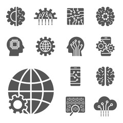 Sticker - AI and IoT icons set. Symbols in flat outline design. EPS10.