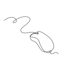 Computer Mouse One Line Drawing On White Isolated Background. Vector Illustration