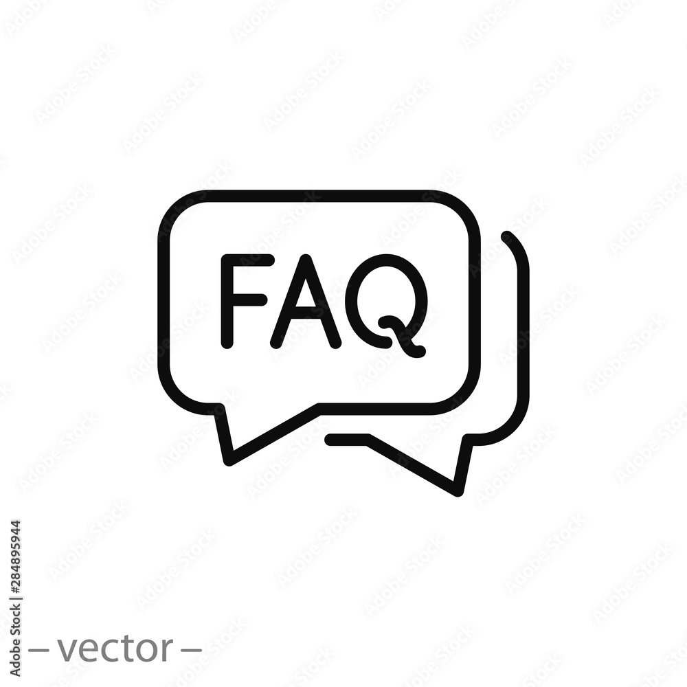faq icon, frequently information question, thin line symbol on white background - editable stroke vector illustration eps 10 - obrazy, fototapety, plakaty 