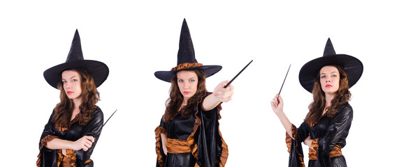 Wall Mural - Witch with wand isolated on the white