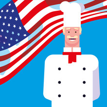 Professional Chef With Flag Usa
