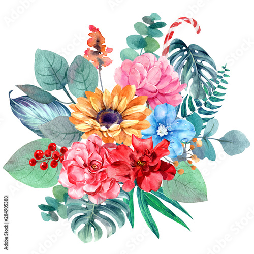 Flower bouquet isolated watercolor painting for illustration