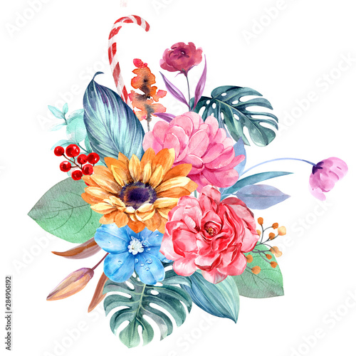 Flower bouquet isolated watercolor painting for illustration