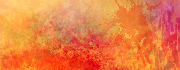 vibrant colorful abstract background with paint spatter and grunge texture, bright orange red yellow