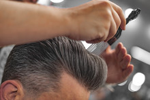Barber Does Hair Styling. Men's Hair Care.