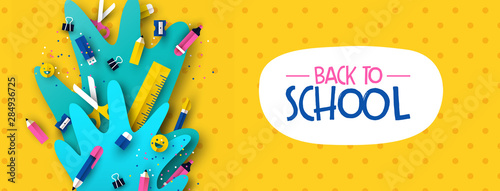 Cuadros en Lienzo Back to school banner fun kids papercut supplies