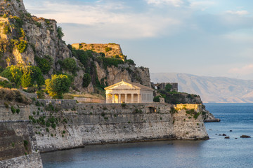 Wall Mural - View on classical Greek temple Saint George church architecture of Greece Corfu island capital Kerkyra.