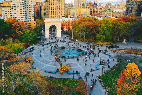 Aerial view of Washington square park in Greenwich village, lower Manhattan in N Canvas Print
