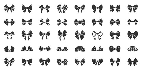 Wall Mural - ribbon bow gift black silhouette icon vector set