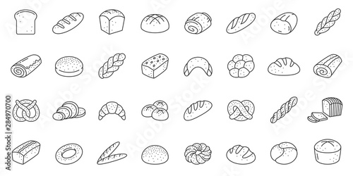 Fotografía Bread bakery baking loaf thin line icon vector set