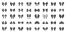 Ribbon Bow Gift Black Silhouette Icon Vector Set