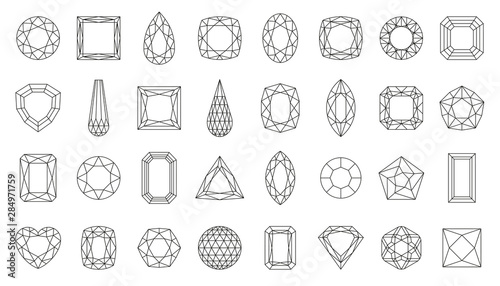 Fotomural Diamond gem jewel gemstone line icon vector set