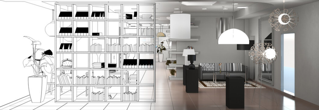 interior, exhibition hall, 3D illustration