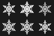 White Snowflake Icons Isolated On A Black Background. Symbols Of Christmas