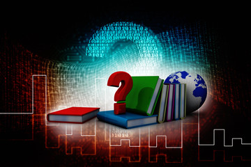 Poster - 3d rendering Books with Question mark Symbol