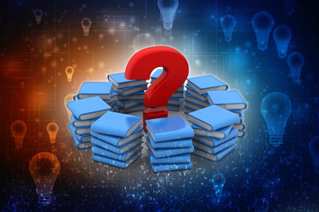 Poster - 3d rendering Books with Question mark Symbol