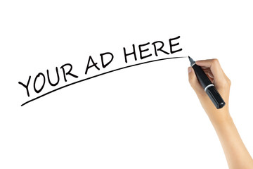 Wall Mural - hand writing word Your Ad Here with black color marker pen isolated on white background. space of advertising for marketing concept