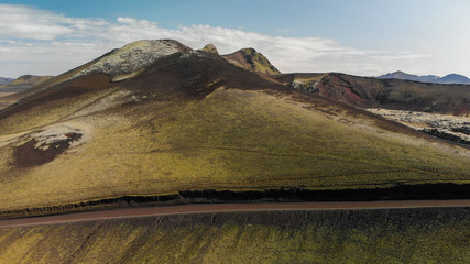 Wall Mural - Aerial view of Landmannalaugar mountains and lake,Fjallabak Nature Reserve in the Highlands of Iceland