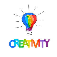 Poster - creativity concept with colorful light bulb. hand drawn doodle bulb filled with paint strokes as cre