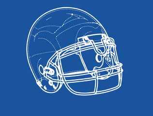 american football helmet drawing on blue background vector