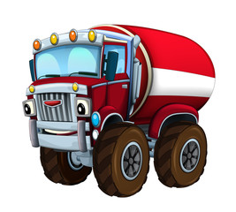 Cartoon firetruck monster truck on white background - illustration for the children