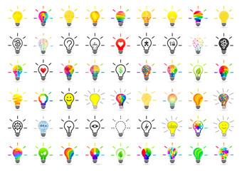 Poster - big set of lightbulbs. bulb collection with many different concept made in various design and style 