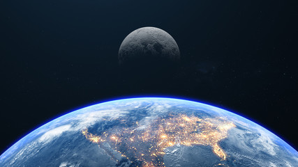 earth and moon close up earth background
