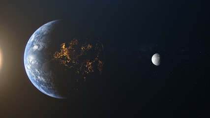 Wall Mural - europe earth moon sun background