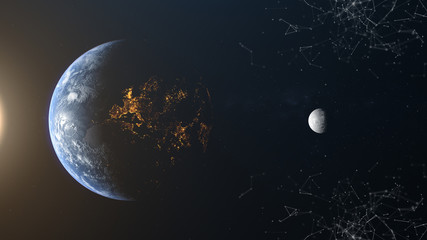 Wall Mural - europe earth moon sun plexus background