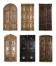 Set Of Vintage Doors Isolated On White Background, Clipping Path Included