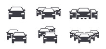 Different Cars And Traffic Jam Symbols Icons