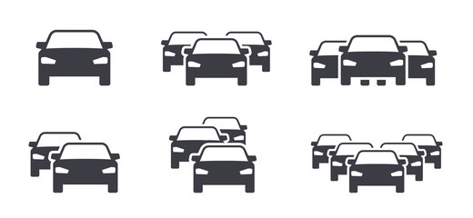 Different cars and traffic jam symbols icons