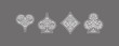 Set 4 aces Playing card suits icons decoration pattern: diamonds, clovers, hearts spades template on gray background. Vintage Playing card suit ornament symbol pictogram ace casino for play poker game