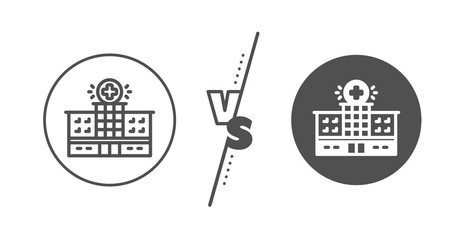 Medical help sign. Versus concept. Hospital building line icon. Line vs classic hospital building icon. Vector