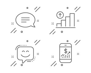 Poster - smile face, chat and graph chart line icons set. mobile finance sign. chat, speech bubble, growth re
