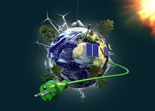 Energiegewinnung Und Umweltschutz - Planet Erde Mit Stromkabel
