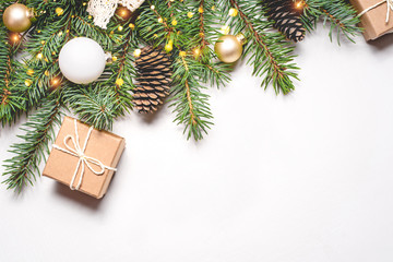 christmas composition on white background with copy space for your text.