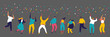 © Oksana_Latysheva - Party, celebration, event horizontal banner. Young People dancing and have fun. Friendship. Student party. Male and female flat characters isolated  on dark background.