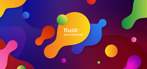 Fototapete - Colorful liquid dynamic shape abstract background. Creative fluid on dark purple blue gradient banner template. water bubble vector illustration concept design.